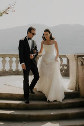 Beautiful Long White A-line Sleeveless Wedding Dress with Lace